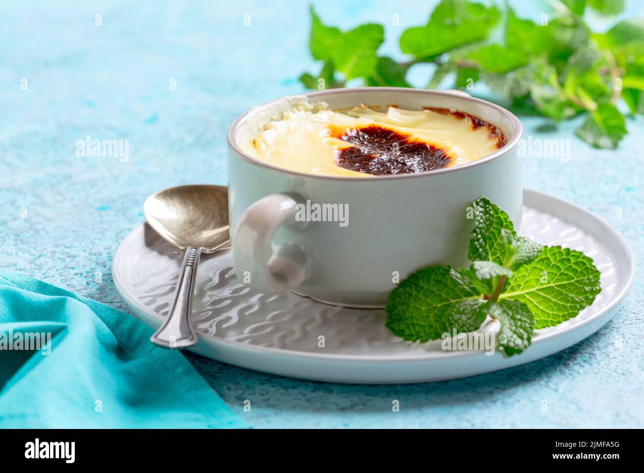 Delicious baked rice pudding. Stock Photo