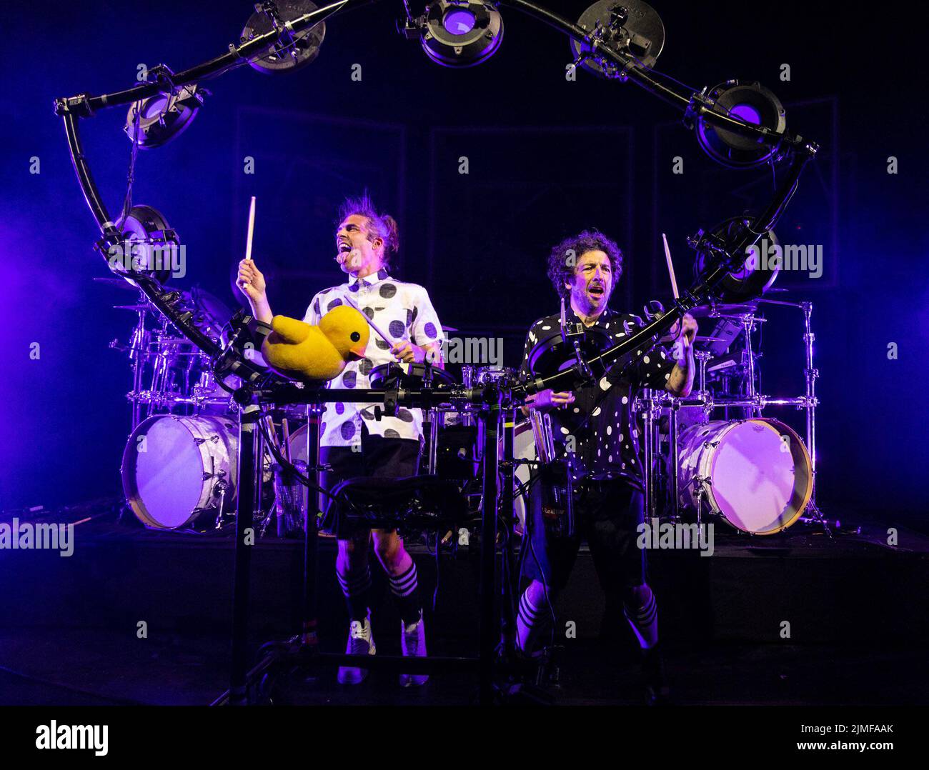 Edinburgh, United Kingdom. 06 August, 2022 Pictured: Percussion group, Fills Monkey who return to the Fringe with their exhilarating new show We Will Drum You. With over 250 shows making up this years’s programme, The Pleasance launches its 2022 Edinburgh Fringe Festival programme. Credit: Rich Dyson/Alamy Live News Stock Photo