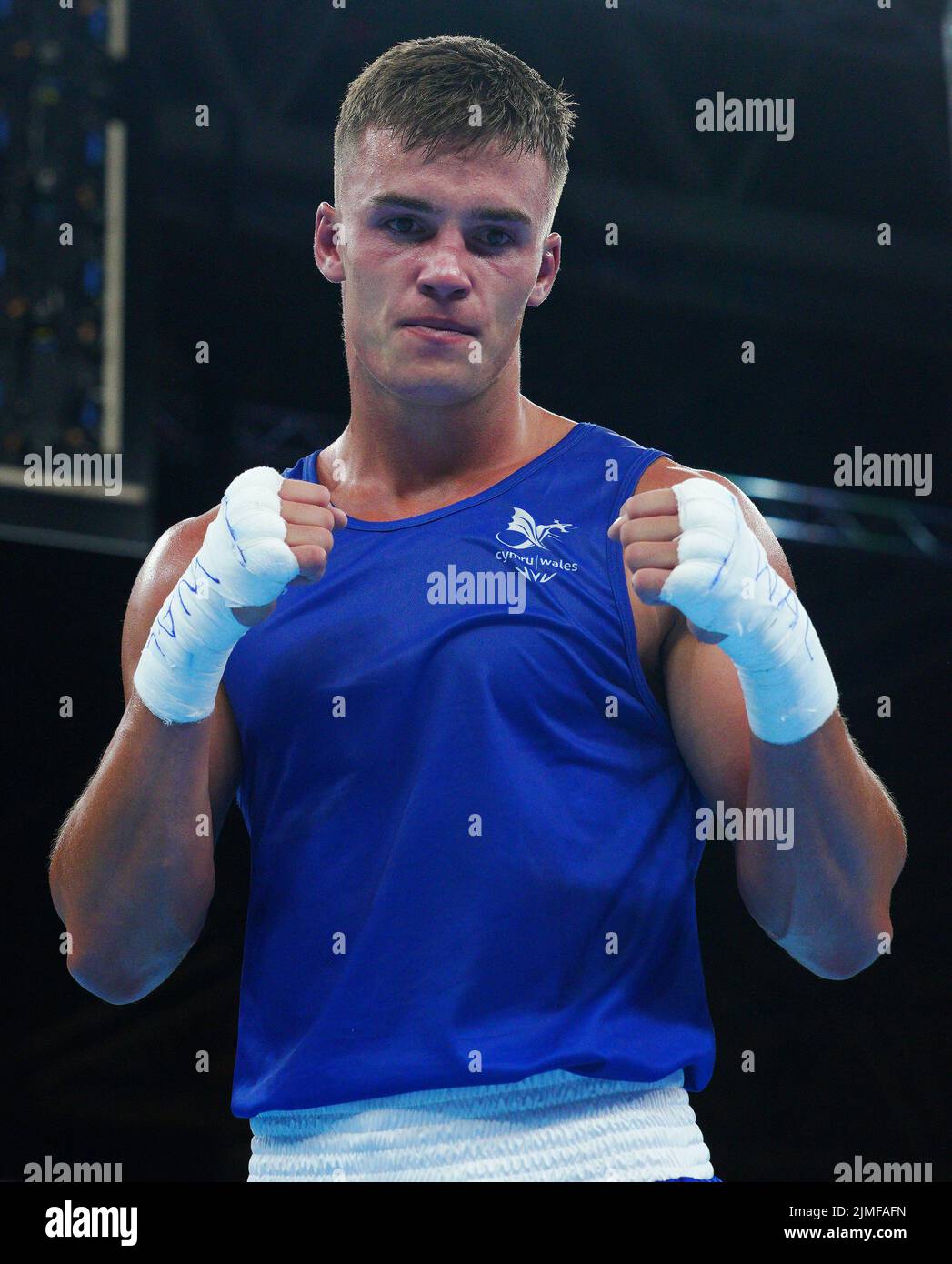 Wales' Taylor Bevan (Blue) in the Men's Light Heavy (7580kg) Semi