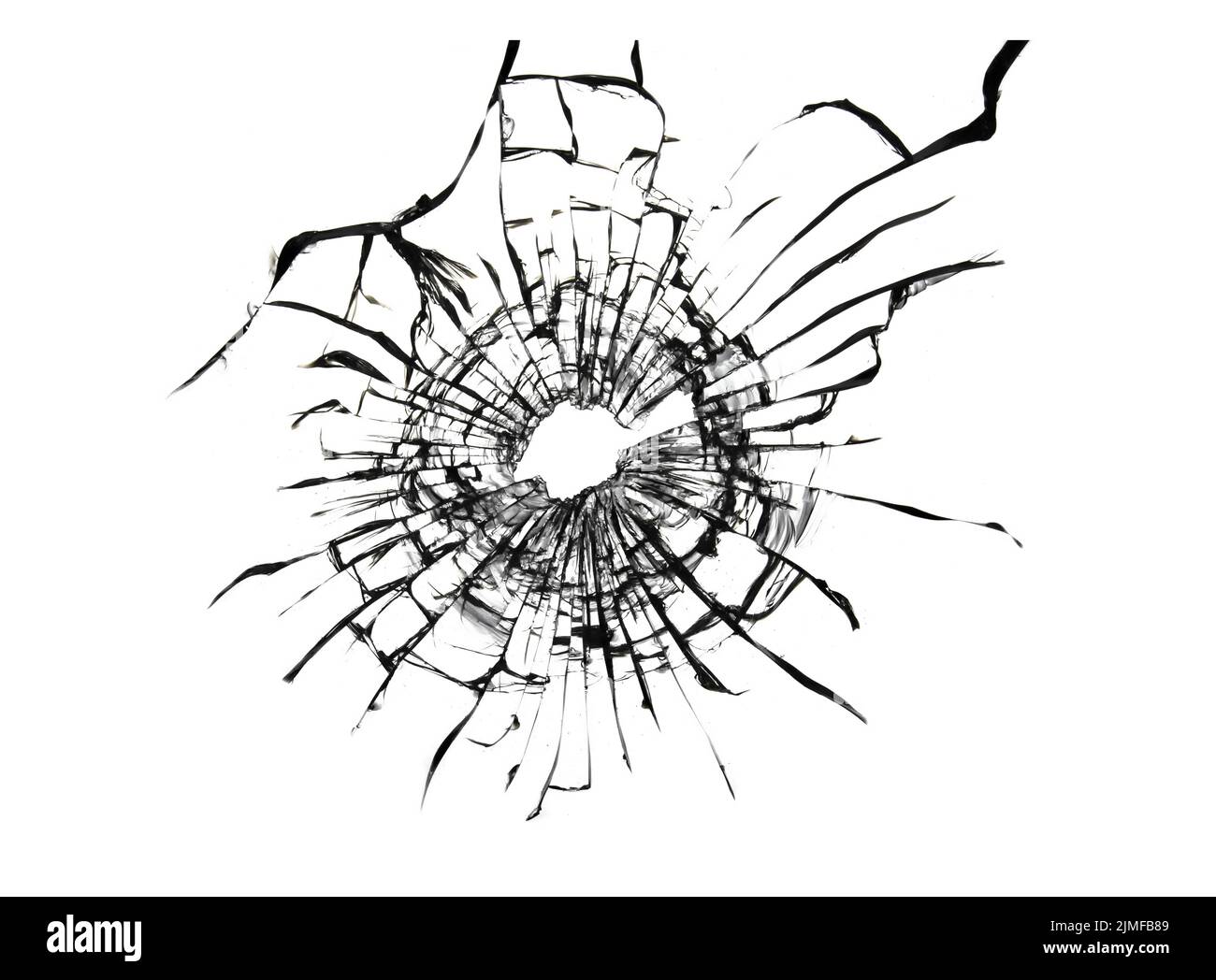 Broken window, background of cracked glass. Abstract texture on white background Stock Photo