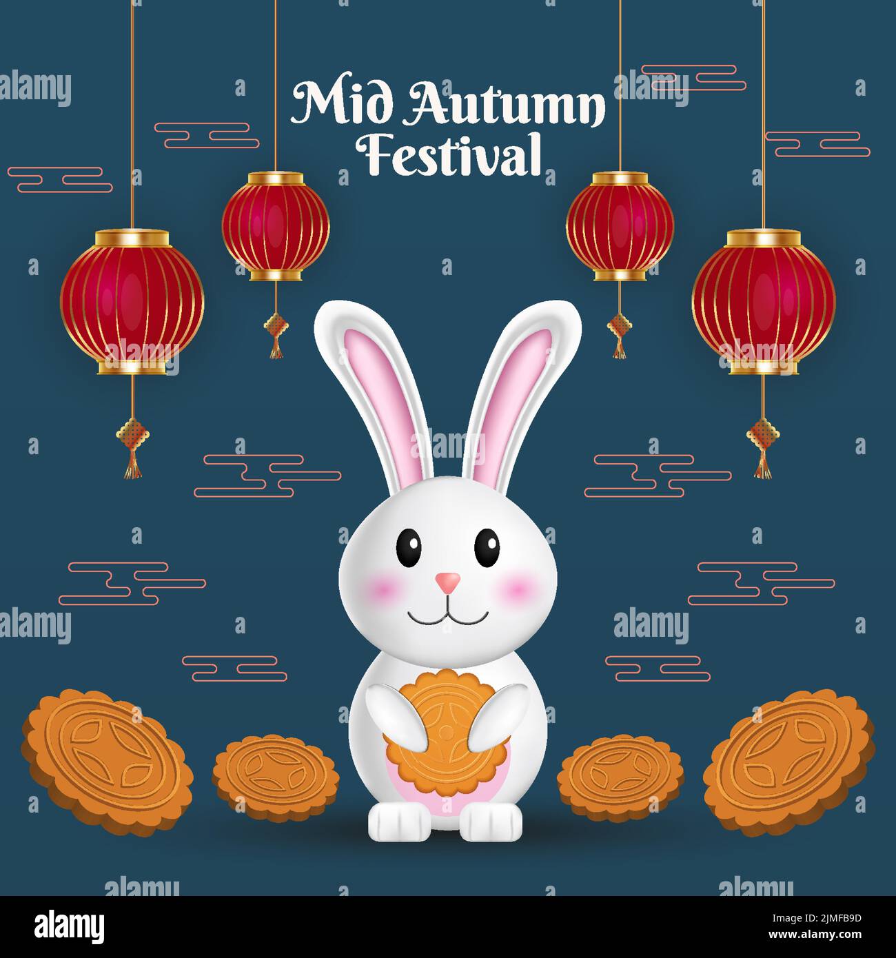 mid autumn festival illustration with rabbit holding mooncake Stock ...
