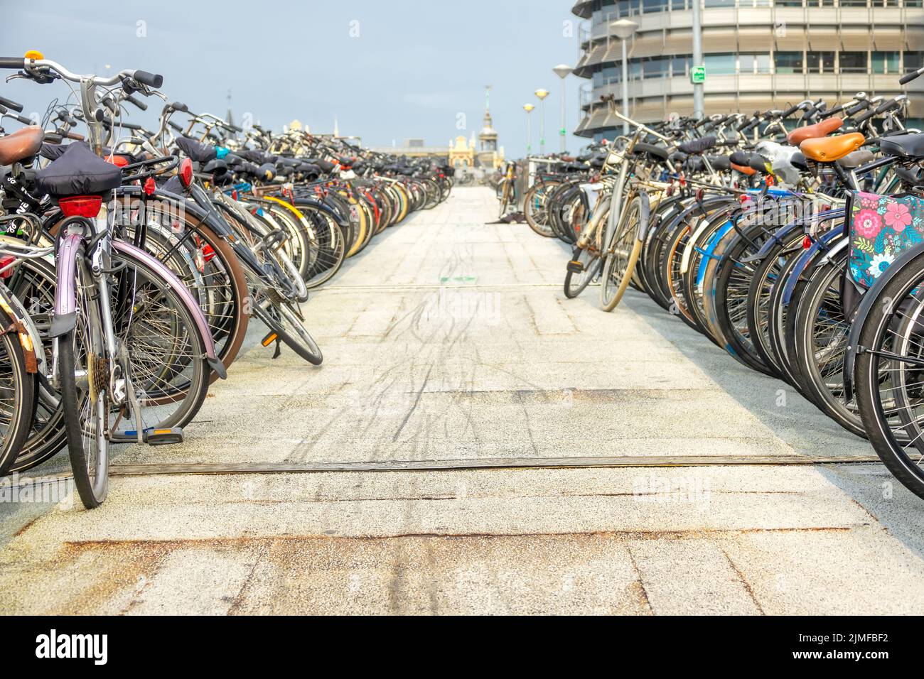 Huge Bicycle Parking Near Amsterdam Central Station Stock Photo Alamy