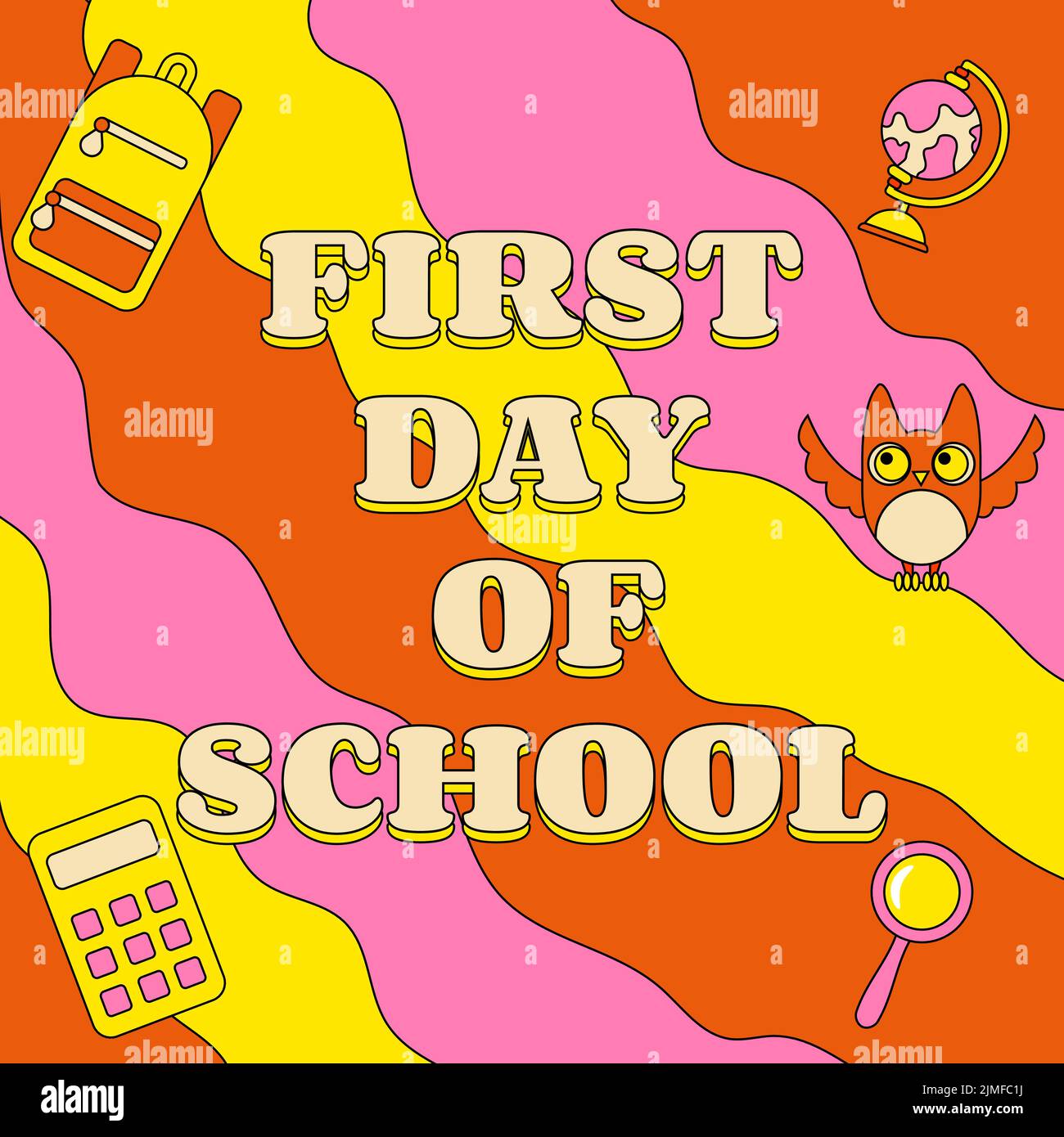 First Day of School Back to School Banner in Groove Style Stock Vector