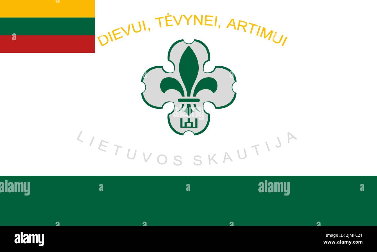 Top view of flag Scout lithuania. Lithuanian travel and patriot concept. no flagpole. Plane layout, design. Flag background Stock Photo