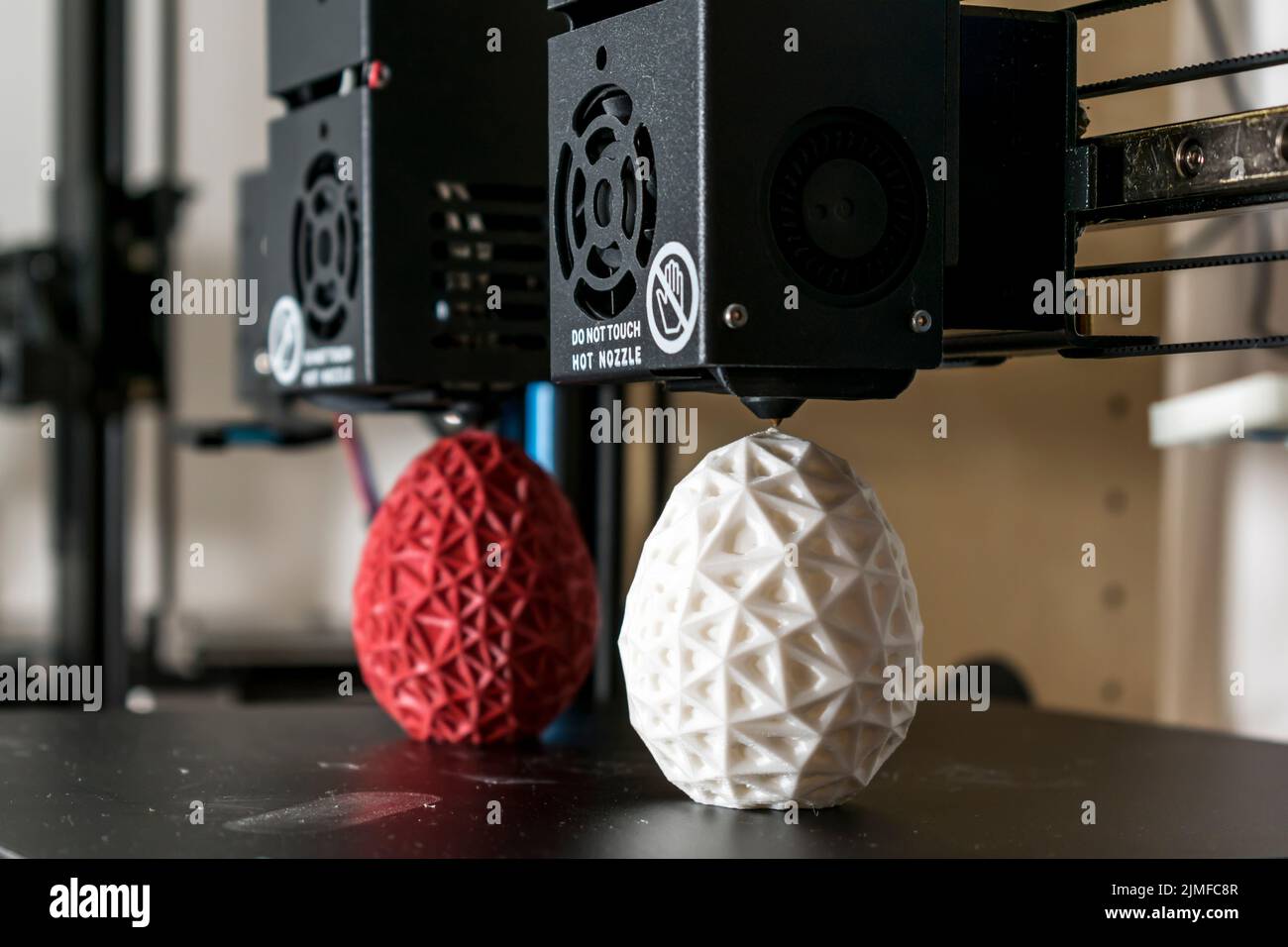 Dual Extruder 3d Printer Which Finished Printing Two Bicolor Egg Model