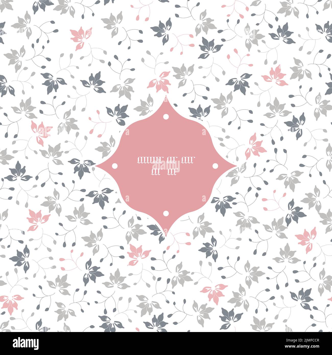 Vector tiny grey pink floral network on white  Frame seamless pattern background Stock Vector