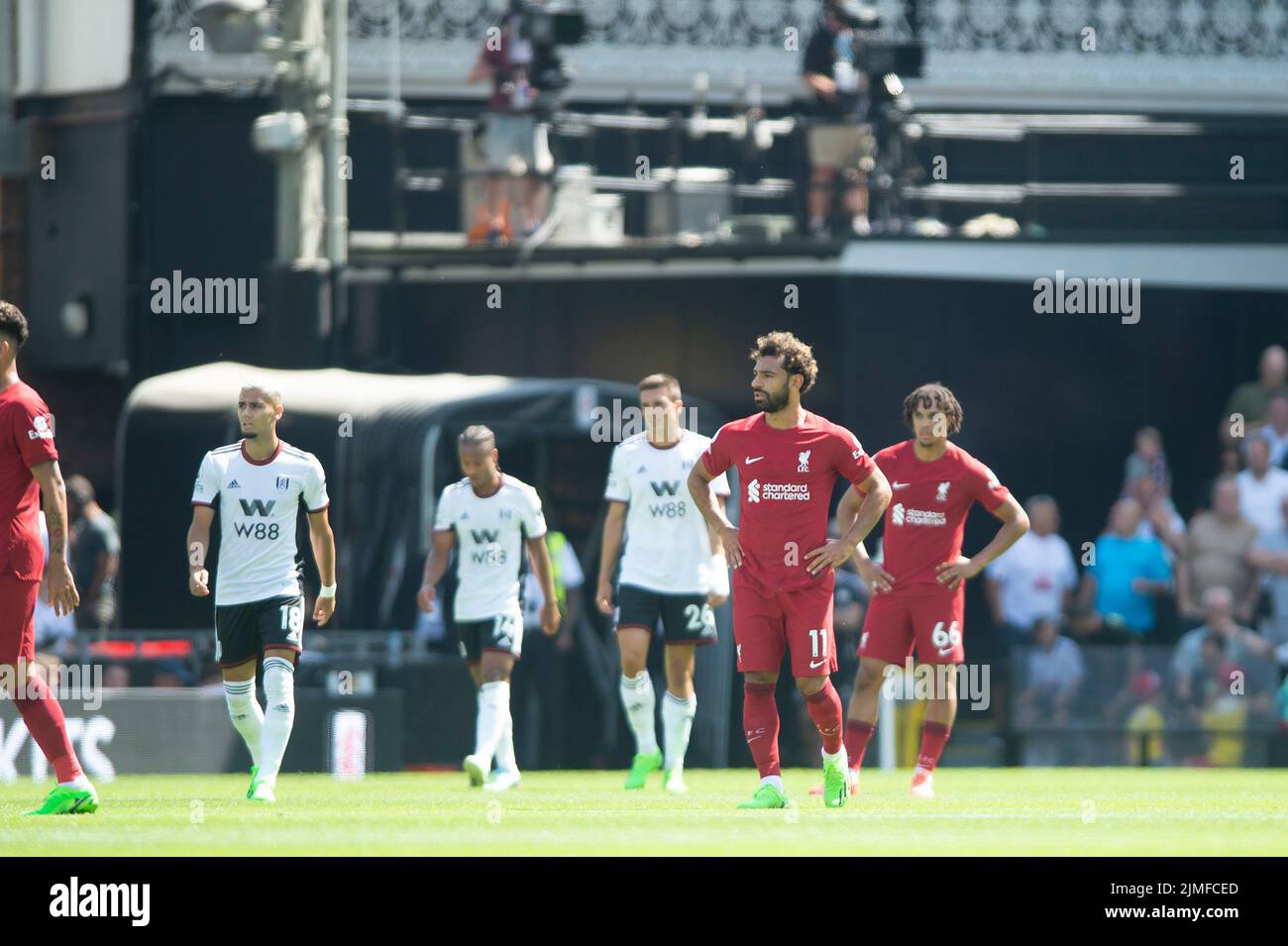 London, UK. 06th Aug, 2022. Mohamed Salah of Liverpool shows disappointment during the Premier League match between Fulham and Liverpool at Craven Cottage, London, England on 6 August 2022. Photo by Salvio Calabrese. Editorial use only, license required for commercial use. No use in betting, games or a single club/league/player publications. Credit: UK Sports Pics Ltd/Alamy Live News Stock Photo