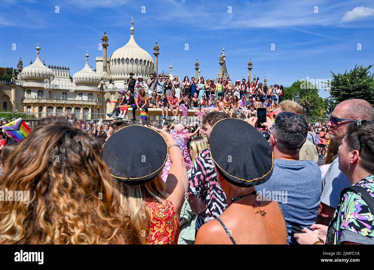 Brighton UK 6th August 2022 - Thousands take part in the  Brighton and Hove Pride Parade on a beautiful hot sunny day. With good weather forecast large crowds are expected to attend the UK's biggest LGBTQ Pride festival in Brighton over the weekend : Credit Simon Dack / Alamy Live News Stock Photo