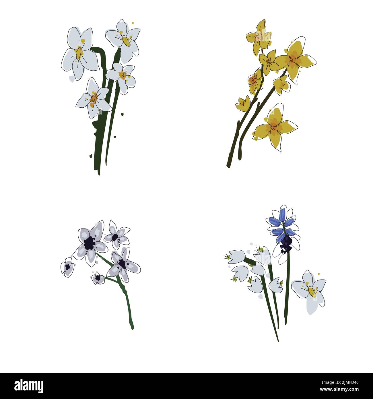 Set of vector hand painted flowers and leaves Stock Vector Image & Art ...