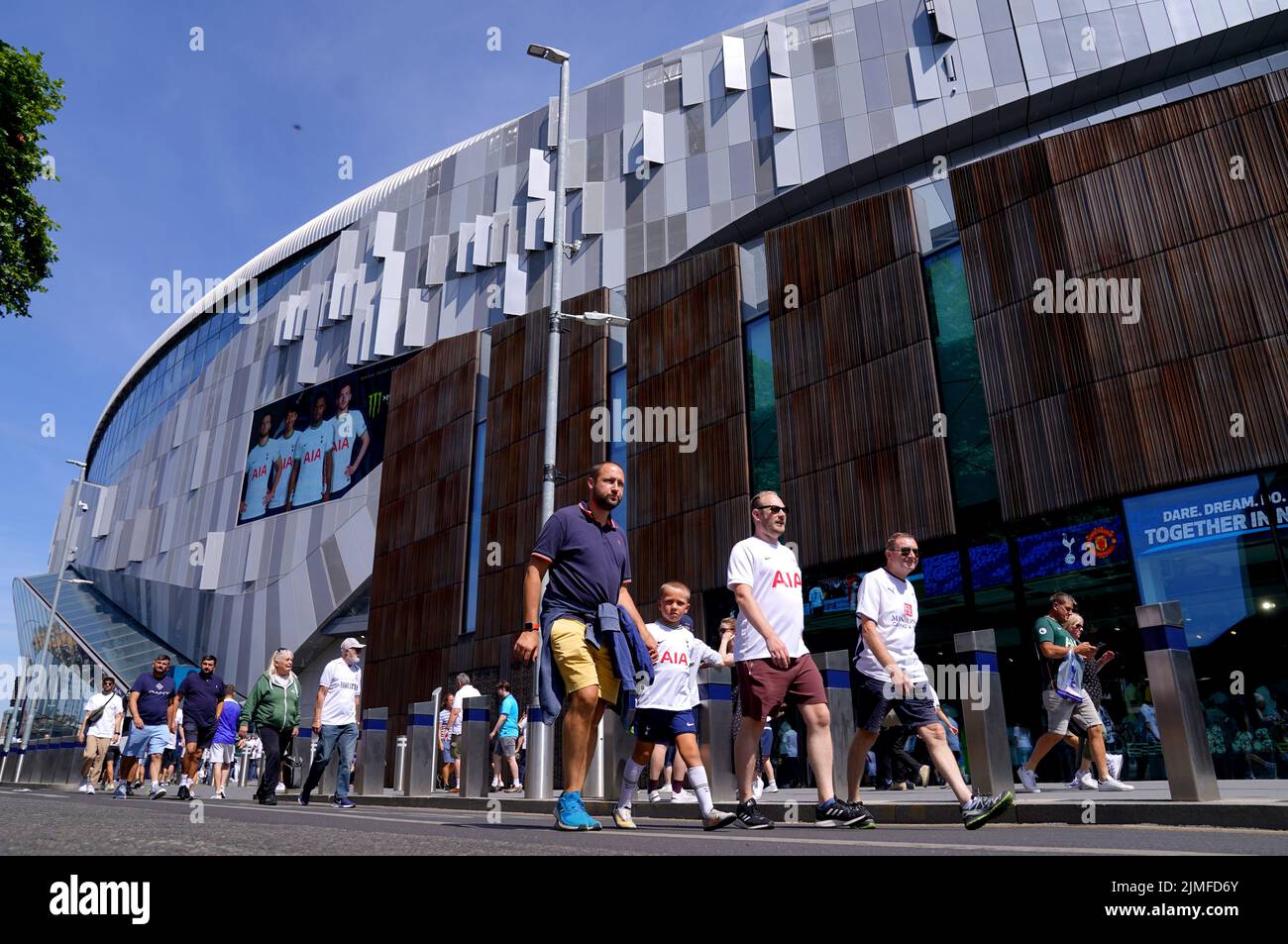 Tottenham Hotspur fans arrive ahead of the Premier League match at Tottenham Hotspur Stadium, London. Picture date: Saturday August 6, 2022. Stock Photo