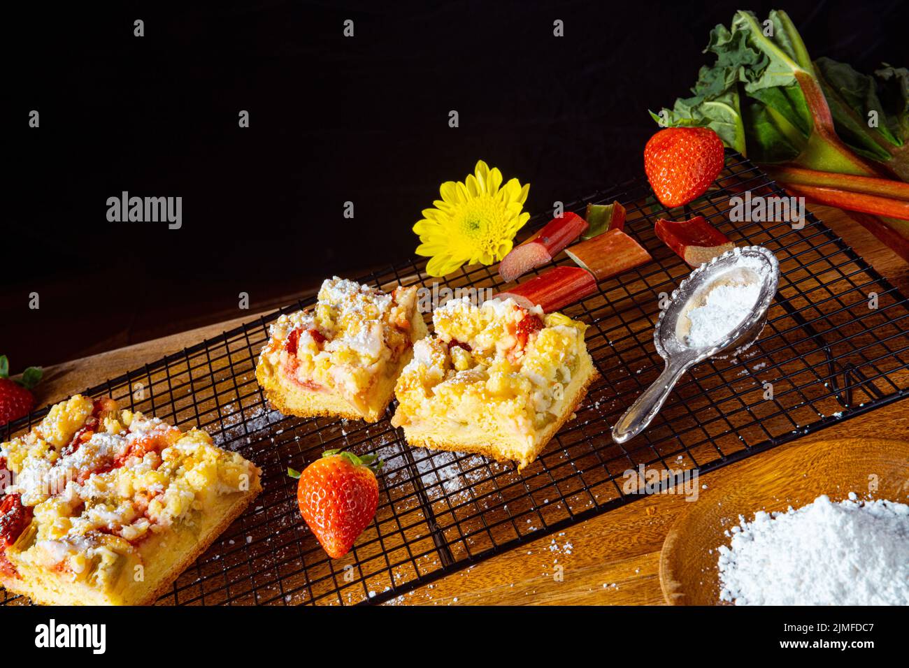 Strawberry rhubarb cake with sprinkles Stock Photo