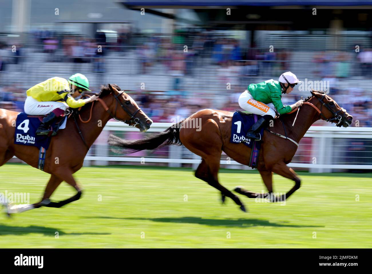 Orbaan ridden by Neil Callan comes home to win The Dubai Duty Free Full Of Surprises Classified Stakes during the Shergar Cup Meeting at Ascot Racecourse. Picture date: Saturday August 8, 2022. Stock Photo