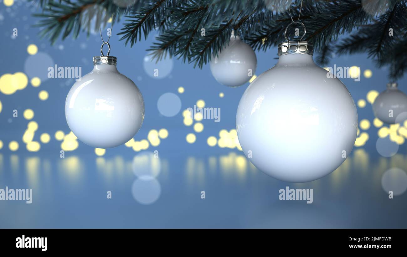 White Christmas Tree Bauble Bokeh Lights Stock Photo