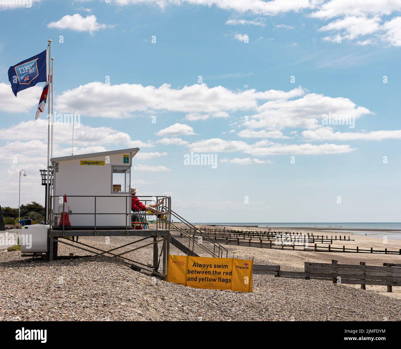Lifeguard hut on Littlehampton Beach, West Sussex, UK Stock Photo
