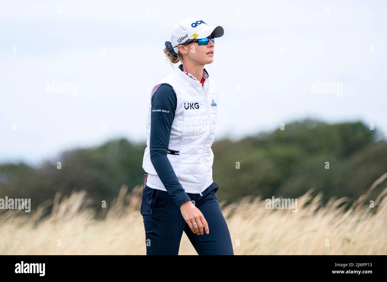 USA's Nelly Korda on the 6th tee during day three of the AIG Women's Open at Muirfield in Gullane, Scotland. Picture date: Saturday August 6, 2022. Stock Photo