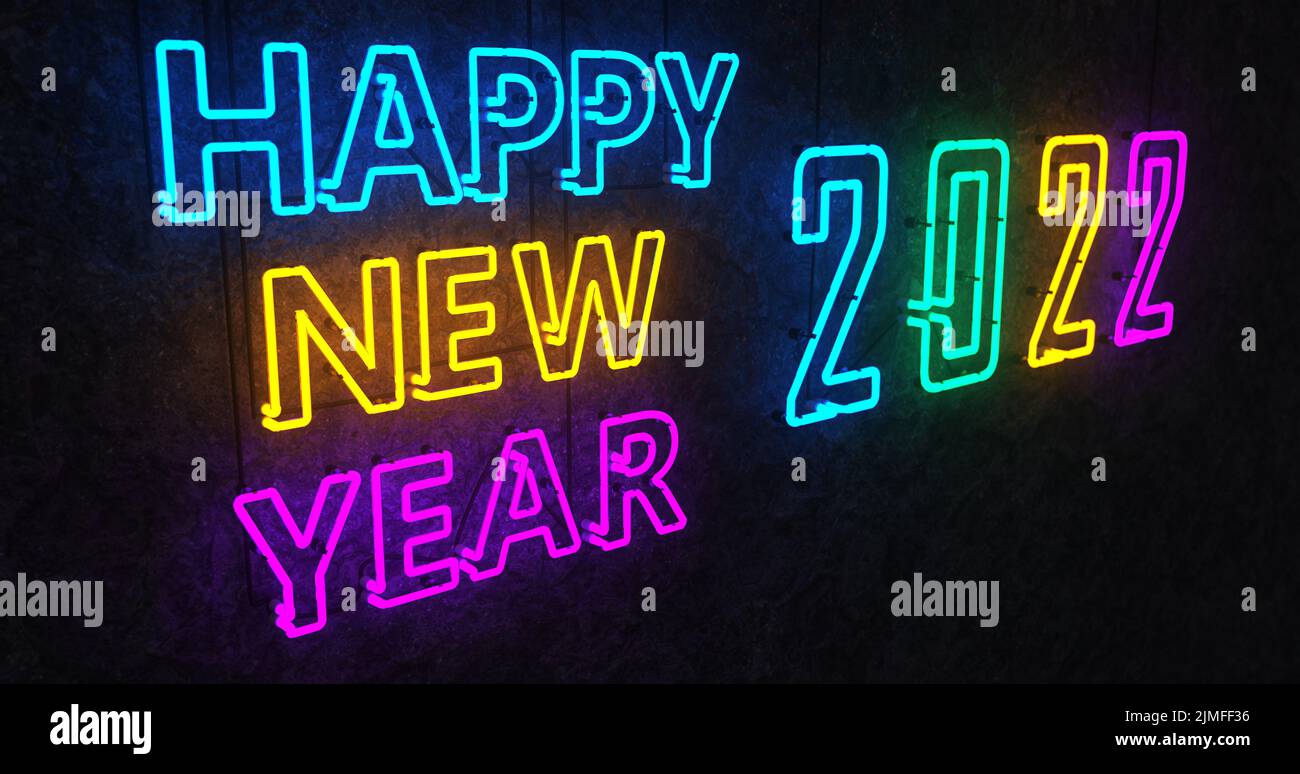 Neon Sign Happy New Year 2022 Stock Photo