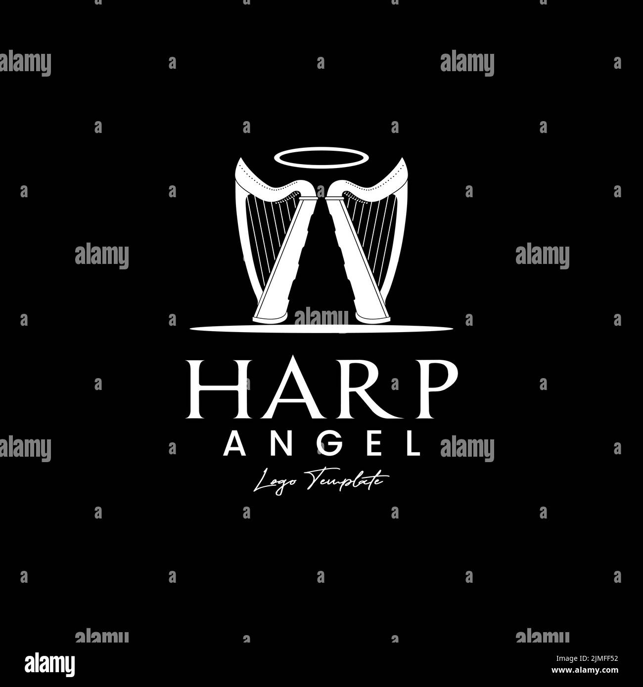 Twin Harp Angel Logo Design Inspiration Stock Vector