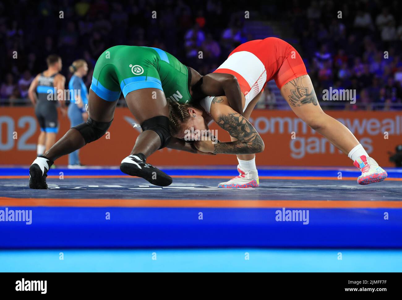 England’s Georgina Nelthorpe competes against Nigeria’s Hannah Amuchechi Rueben in the Women’s Freestyle 76kg Semi Final at the Coventry Arena on day nine of the 2022 Commonwealth Games. Picture date: Saturday August 6, 2022. Stock Photo