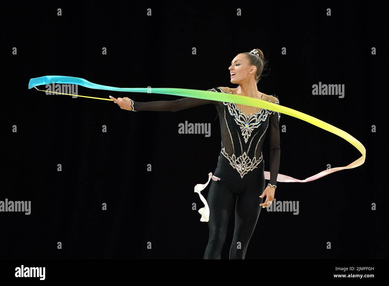 Canada's Carmel Kallemaa competes with ribbon during the Ribbon Final at Arena Birmingham on day nine of the 2022 Commonwealth Games in Birmingham. Picture date: Saturday August 6, 2022. Stock Photo