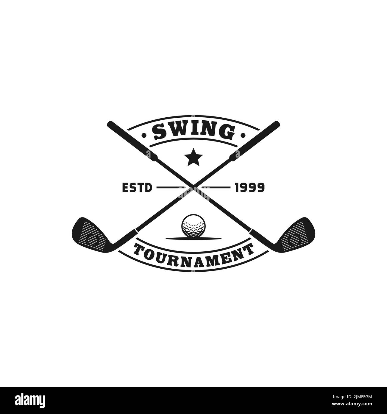 crossed stick golf logo badge label design Stock Vector