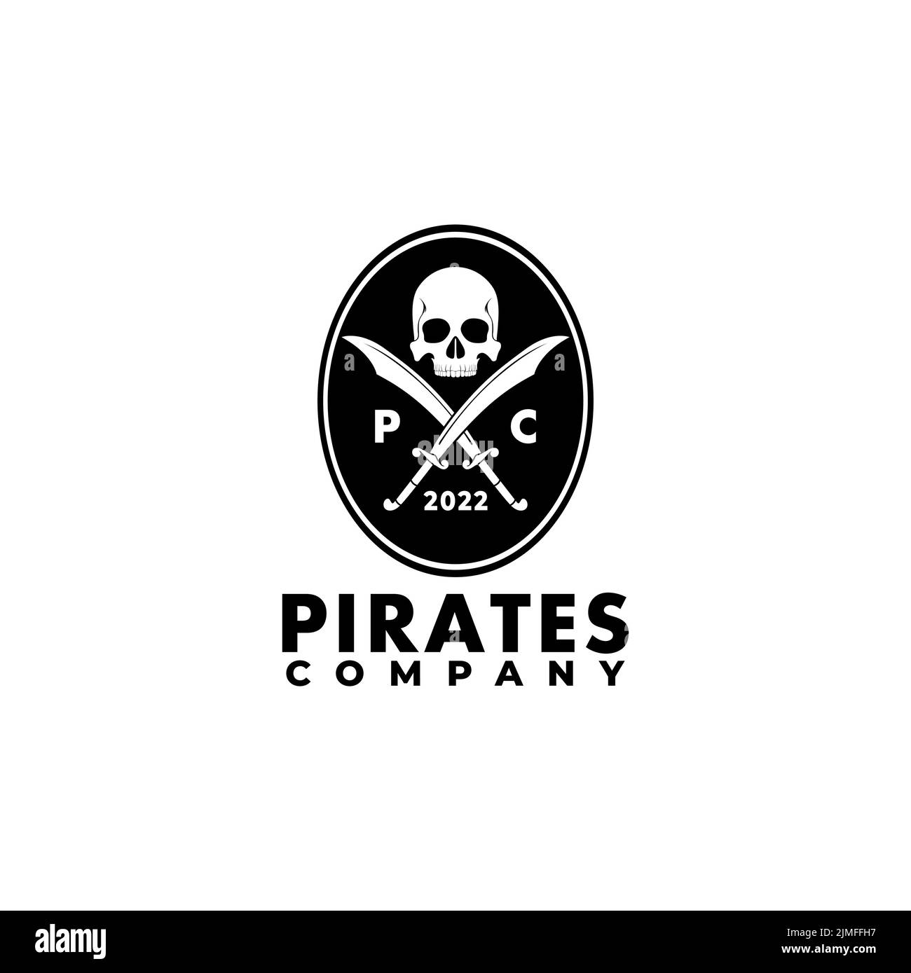 Pirate Emblem Logo With Skull and Crossed Sword Design Inspiration Stock Vector