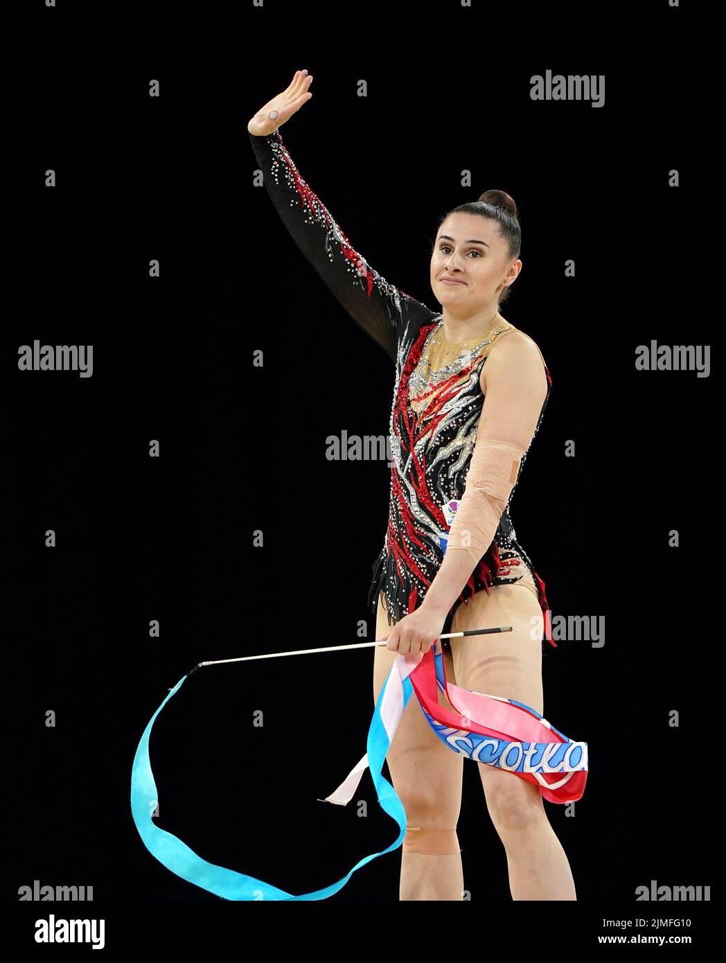 Scotland's Louise Christie competes with ribbon during the Ribbon Final at Arena Birmingham on day nine of the 2022 Commonwealth Games in Birmingham. Picture date: Saturday August 6, 2022. Stock Photo