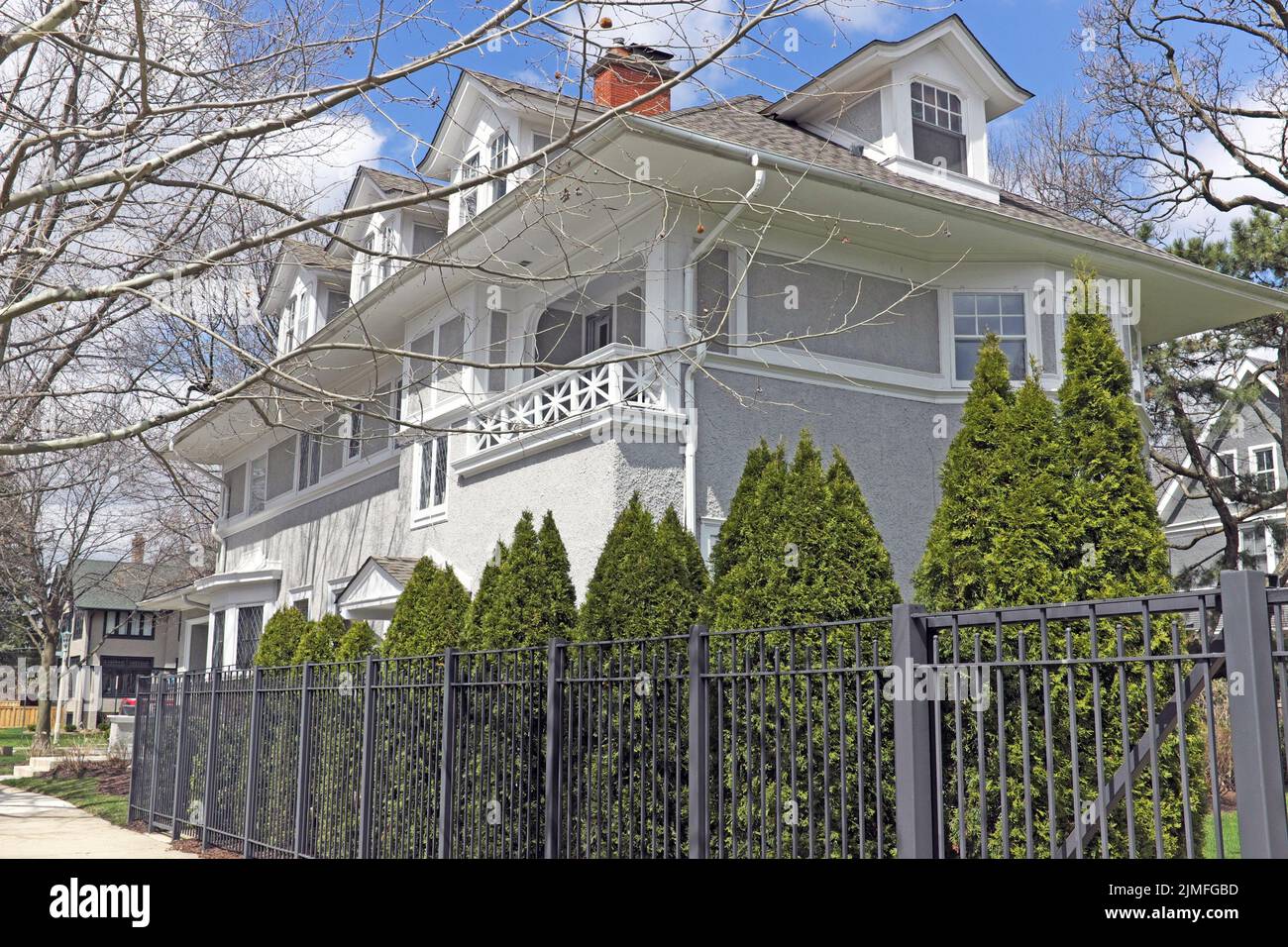 Located at 339 North Oak Park Avenue in the Oak Park neighborhood of Chicago, Illinois is the childhood home where Ernest Hemingway was born. Stock Photo