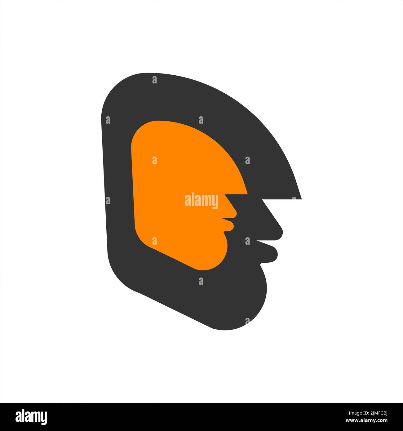 Alter ego logo. Two male profiles, human head. Psychology icon, dualism concept Stock Vector