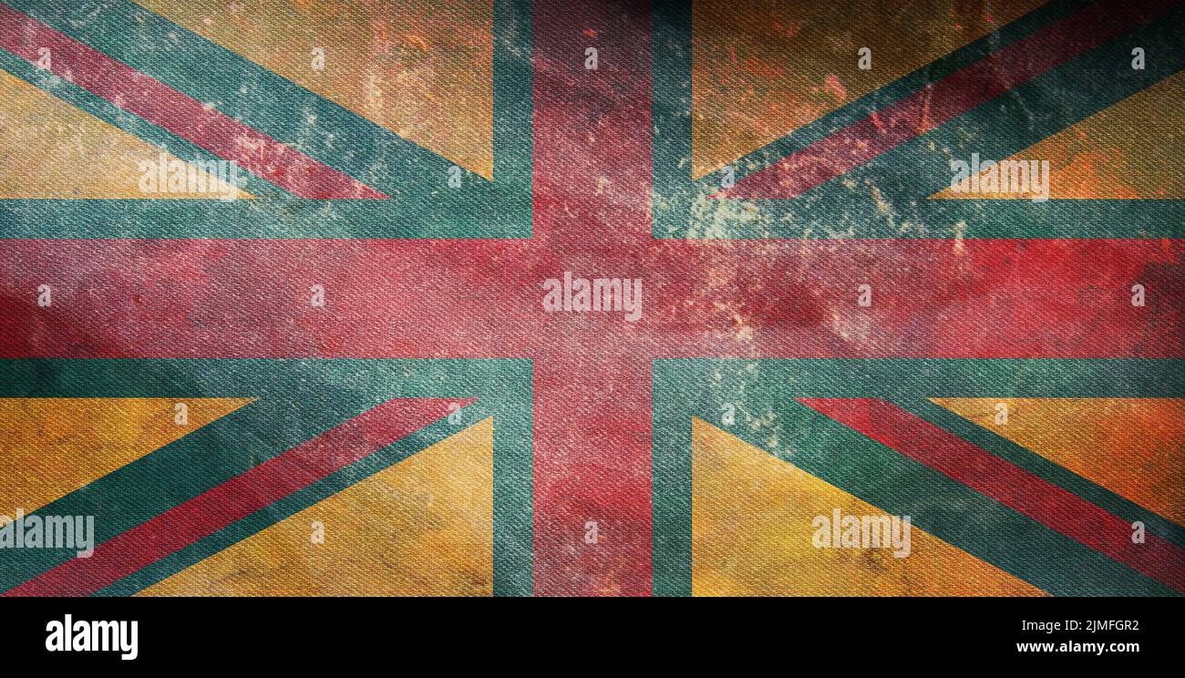 Top view of retro flag Anglo Lithuanian Lithuania with grunge texture. Lithuanian travel and patriot concept. no flagpole. Plane layout, design. Flag Stock Photo