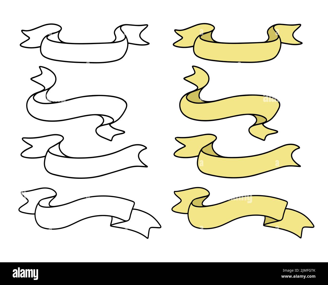 Set of ribbon banners doodle style isolated vector illustration Stock ...