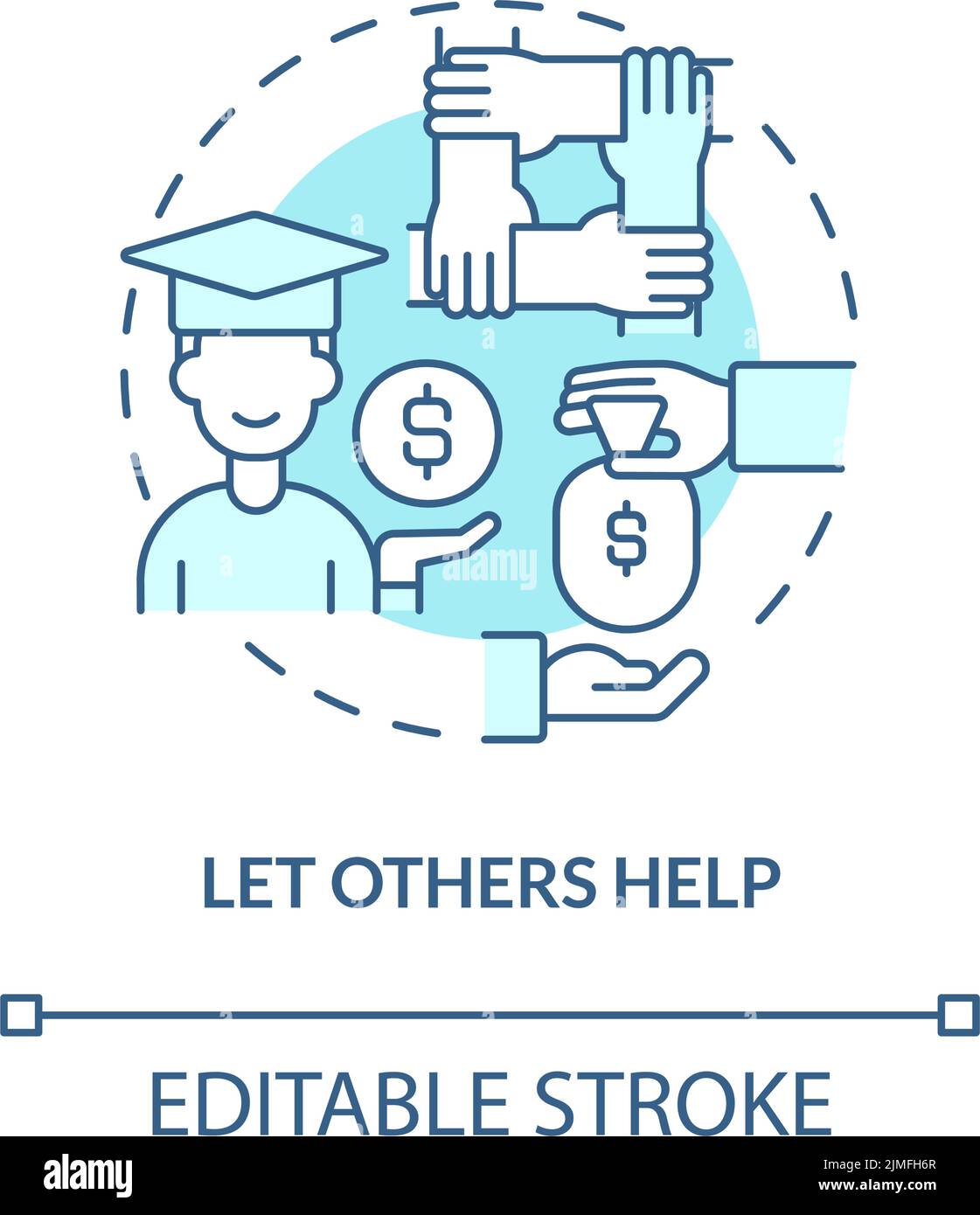 Let others help turquoise concept icon Stock Vector