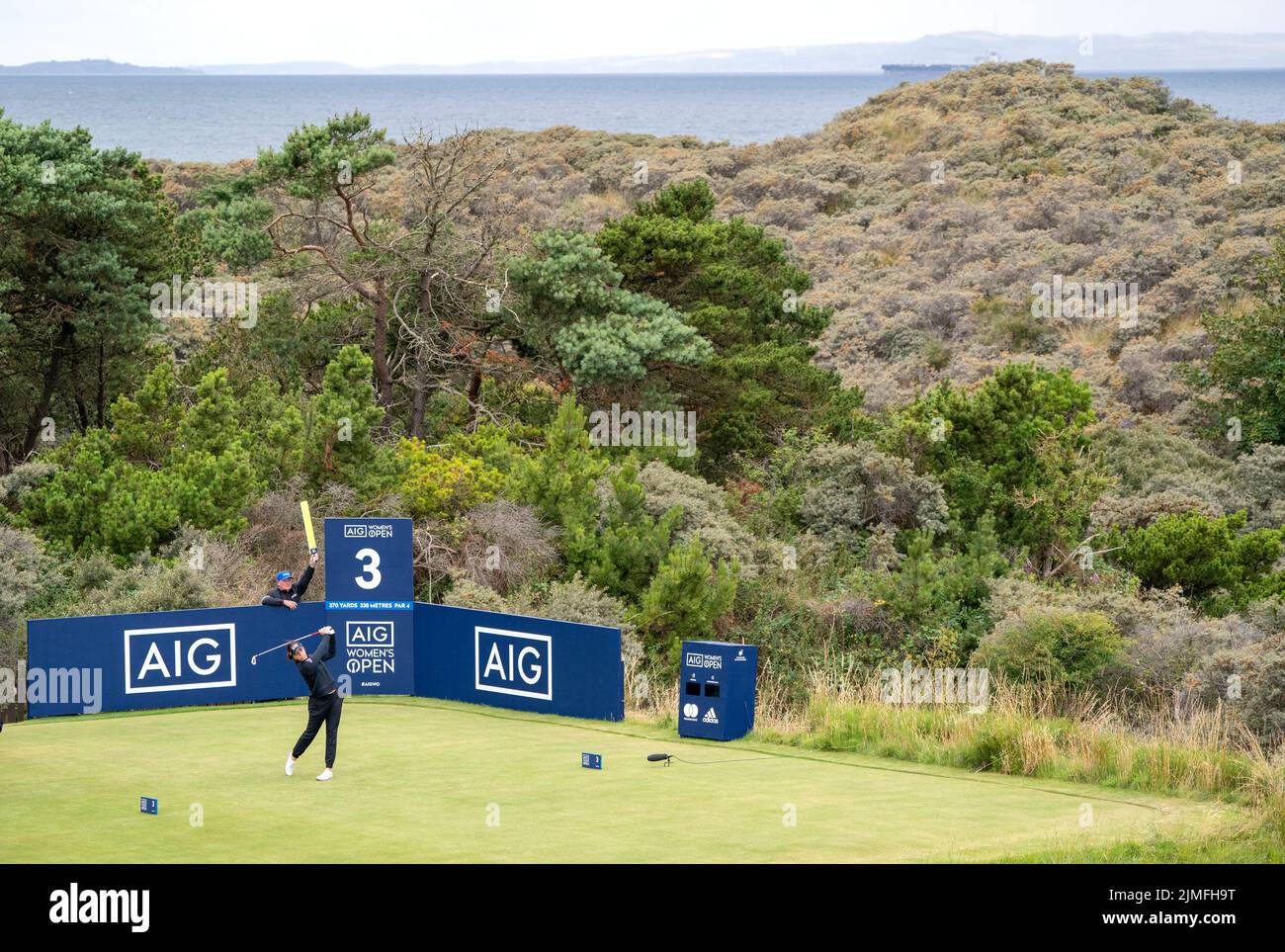 England's Georgia Hall on the 3rd tee during day three of the AIG Women's Open at Muirfield in Gullane, Scotland. Picture date: Saturday August 6, 2022. Stock Photo