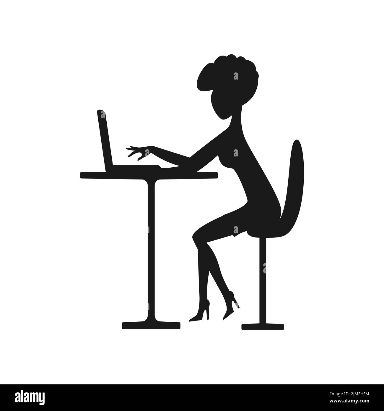 Beautiful girl writes or receive love letter by Internet, dark silhouette, logo, icon. Vector illustration Stock Vector