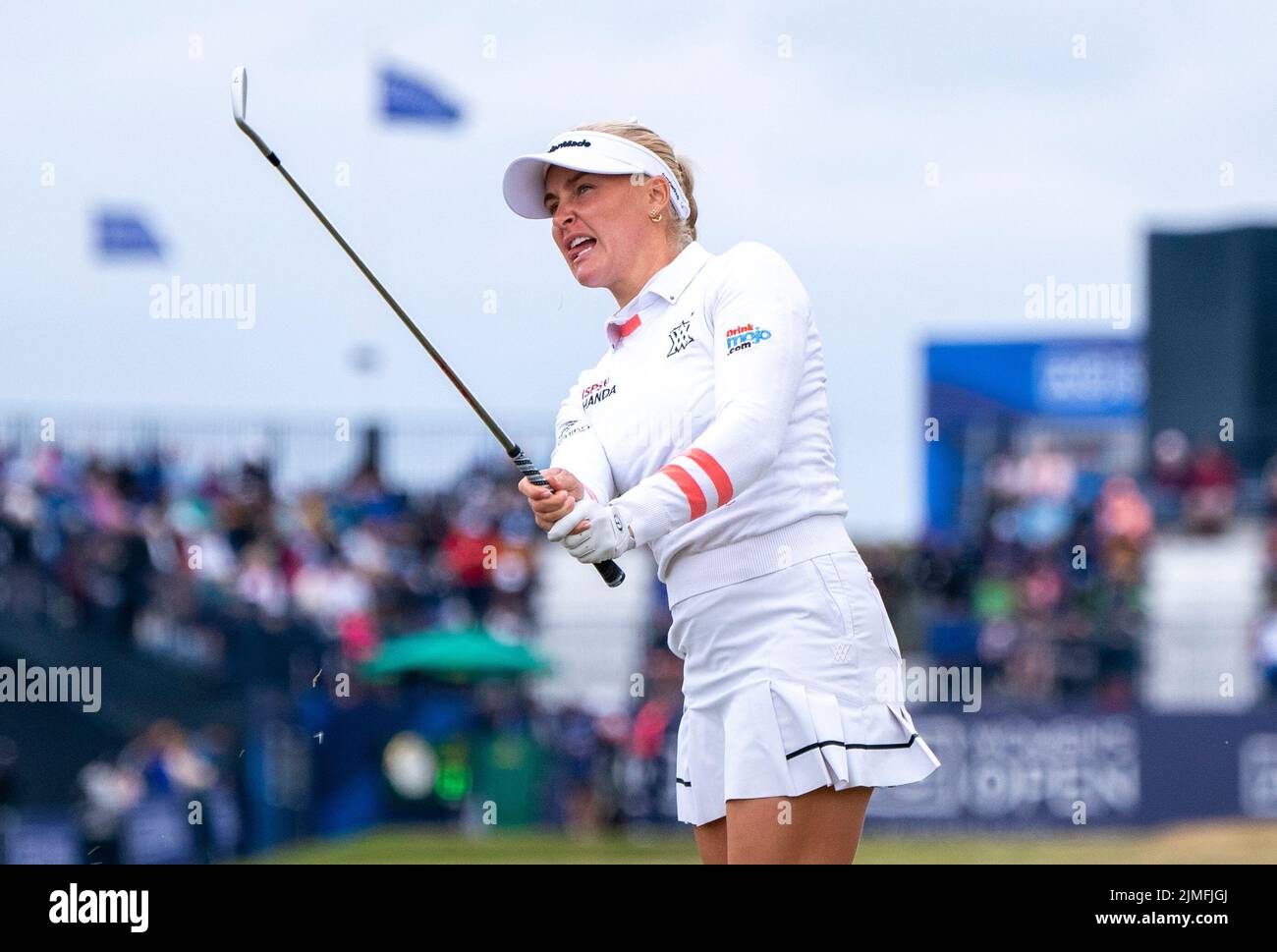 England's Charley Hull on the first hole during day three of the AIG Women's Open at Muirfield in Gullane, Scotland. Picture date: Saturday August 6, 2022. Stock Photo