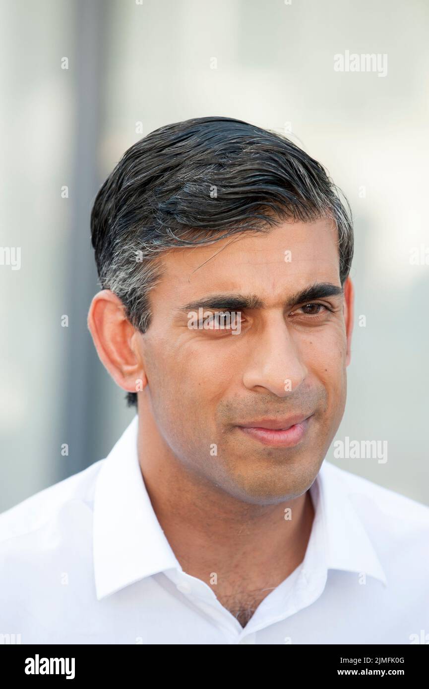 Rishi Sunak, former Conservative Chancellor, MP for Richmond (Yorks) arrives in Eastbourne to face questions from Conservative party members. Part of cross country hustings campaigning to replace Boris Johnson as Party Leader and Prime Minister. Stock Photo