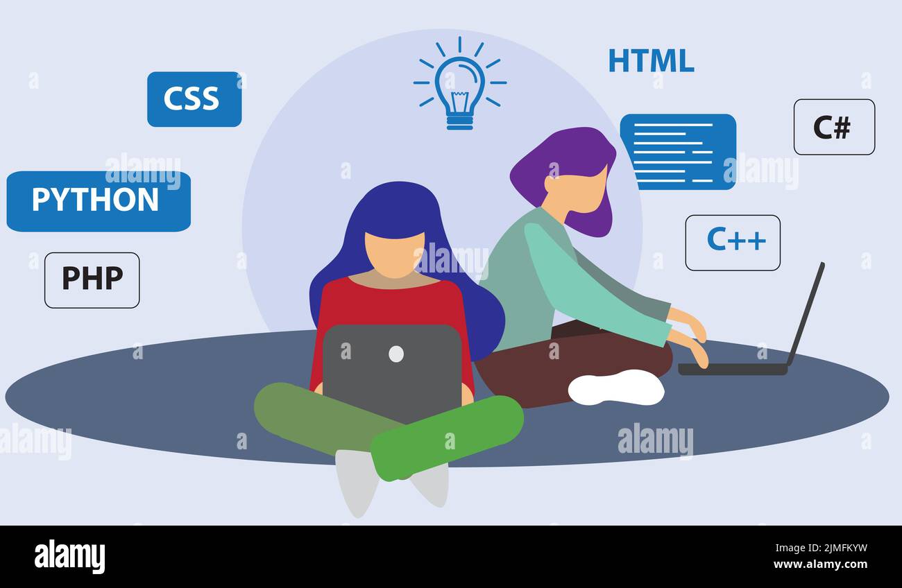 A vector illustration of programmers working on program codes with two ...