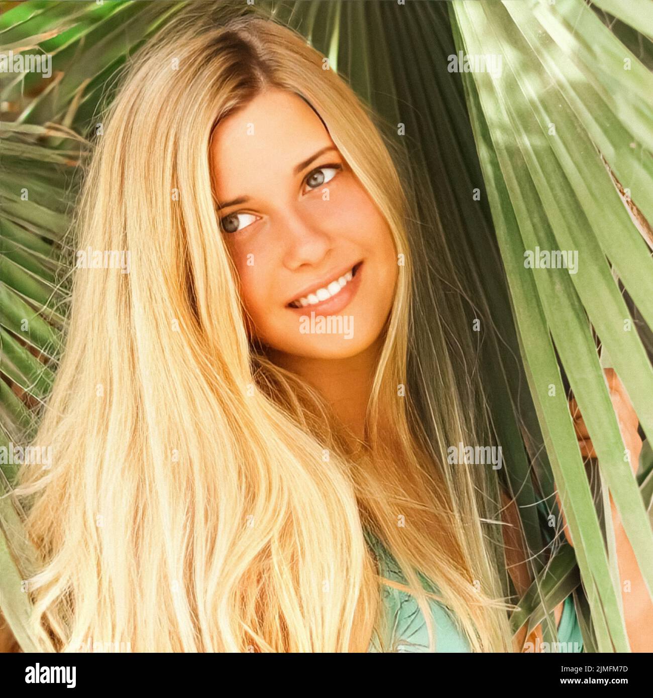 Hairstyle, beauty and summer portrait. Beautiful young woman with long