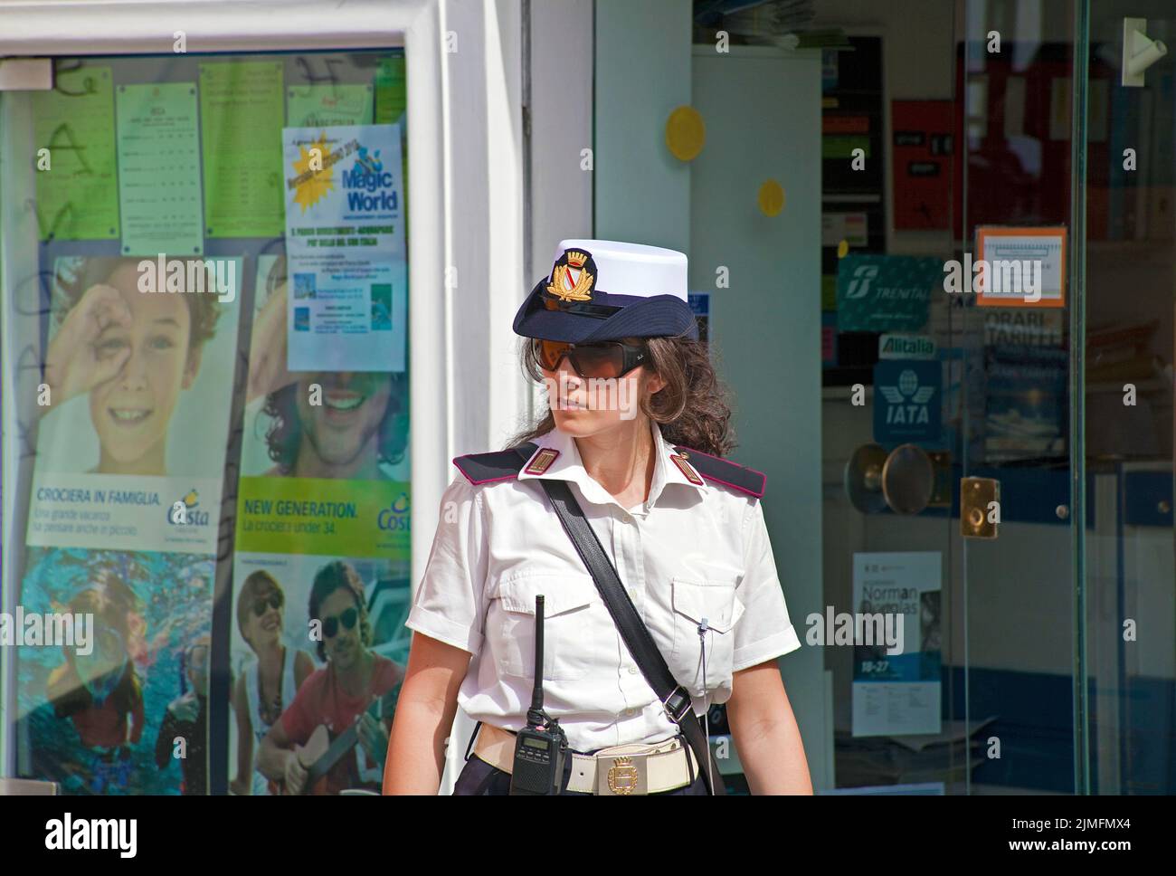 Policewoman in Capri town, Capri, island, Gulf of Naples, Italy, Europe Stock Photo
