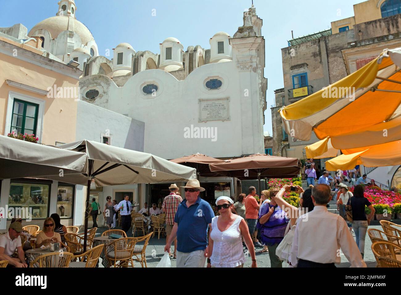 Tourists on the Piazza Umberto I, Capri town, Capri island, Gulf of Naples, Campania, Italy, Europe Stock Photo