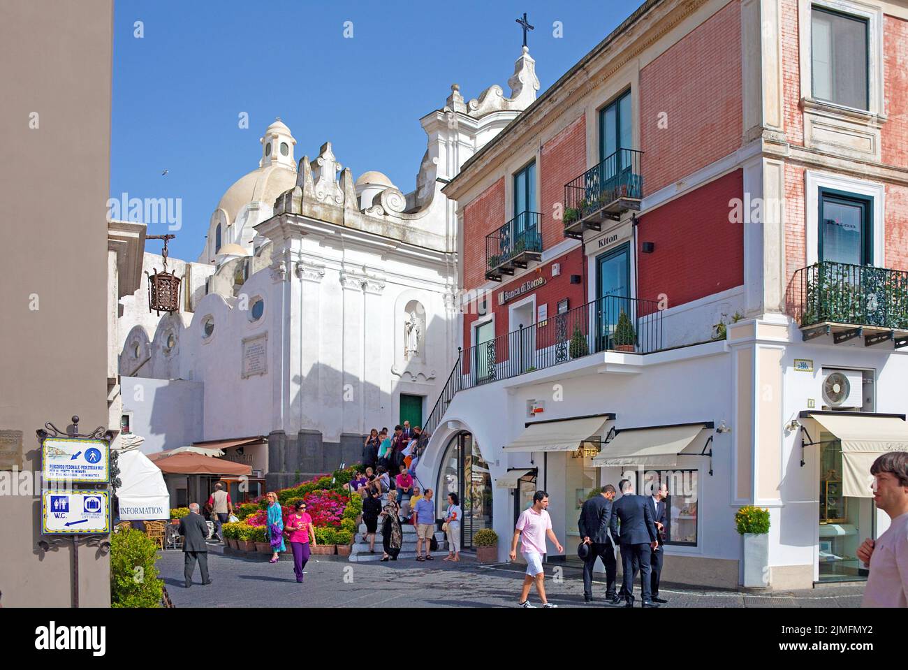 Tourists on the Piazza Umberto I, Capri town, Capri island, Gulf of Naples, Campania, Italy, Europe Stock Photo