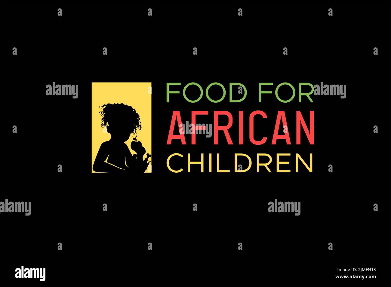 Silhouette of African Children Eat Fruit and Meat logo design Stock Vector