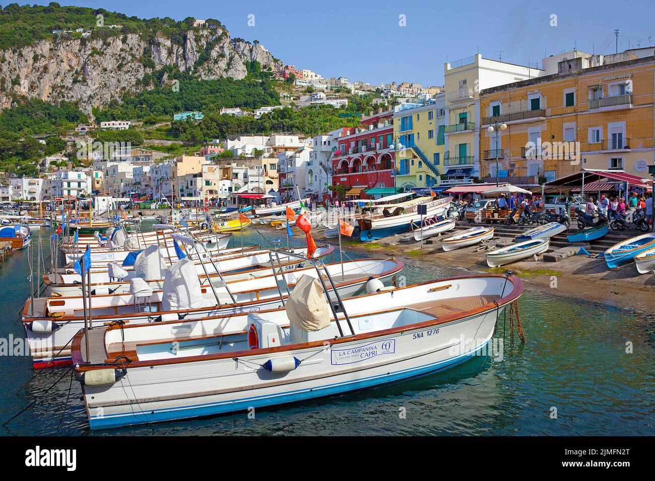 Fishing boats at the Marina Grande, Capri island, Gulf of Naples, Italy, Sea, Europe Stock Photo
