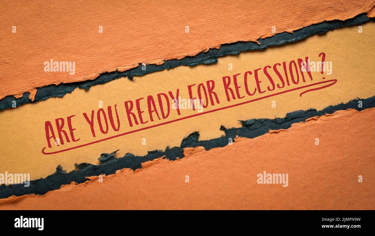 Are you ready for recession? Handwriting on handmade paper, web banner, financial and planning concept Stock Photo