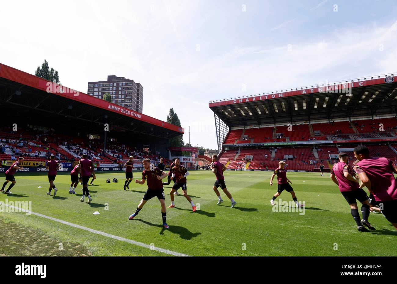 Derby County's players during the warm up before the Sky Bet League One match at The Valley, London. Picture date: Saturday August 6, 2022. Stock Photo