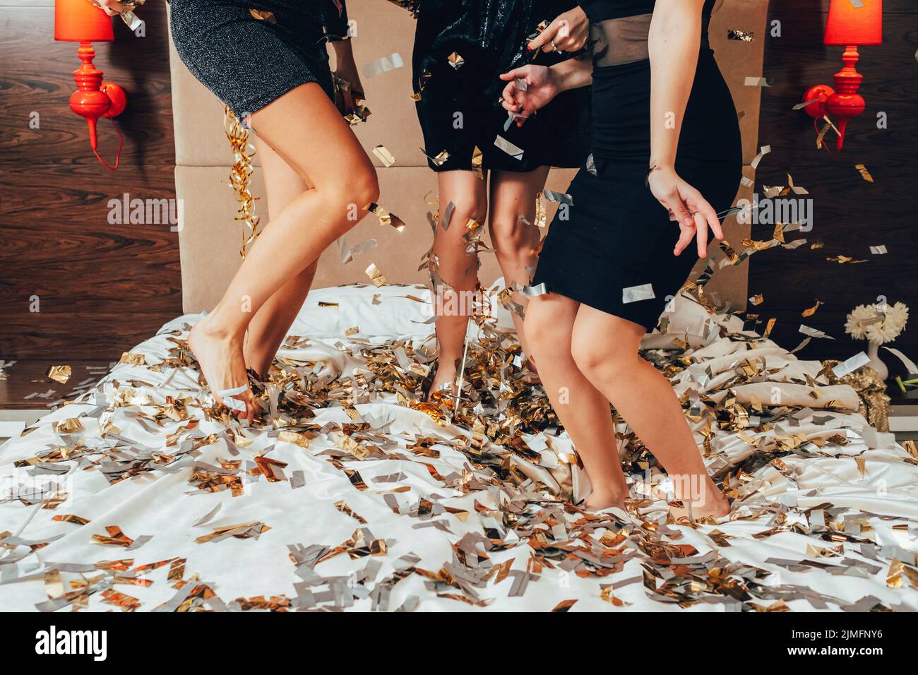 party females fun joy confetti women black Stock Photo