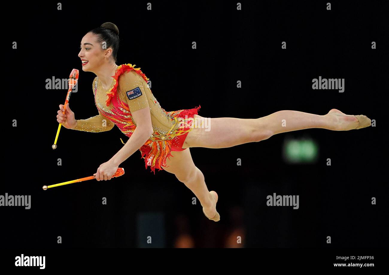 New Zealand's Havana Hopman competes during the clubs final rhythmic gymnastics event at Arena Birmingham on day nine of the 2022 Commonwealth Games in Birmingham. Picture date: Saturday August 6, 2022. Stock Photo