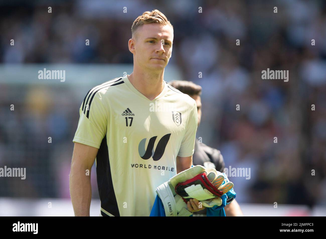London, UK. 06th Aug, 2022. Bernd Leno of Fulham during the Premier League match between Fulham and Liverpool at Craven Cottage, London, England on 6 August 2022. Photo by Salvio Calabrese. Editorial use only, license required for commercial use. No use in betting, games or a single club/league/player publications. Credit: UK Sports Pics Ltd/Alamy Live News Stock Photo