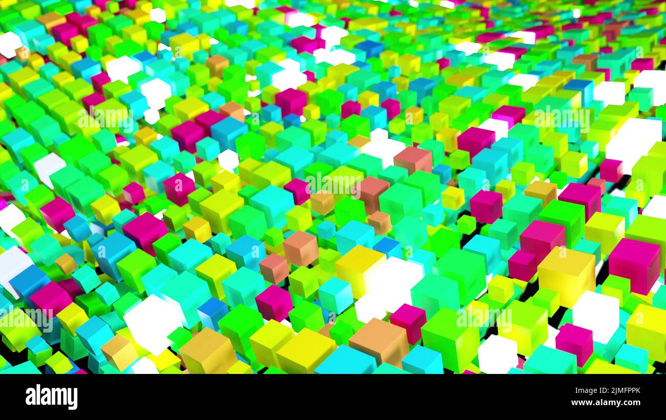 Random colored cubes with glow Stock Photo