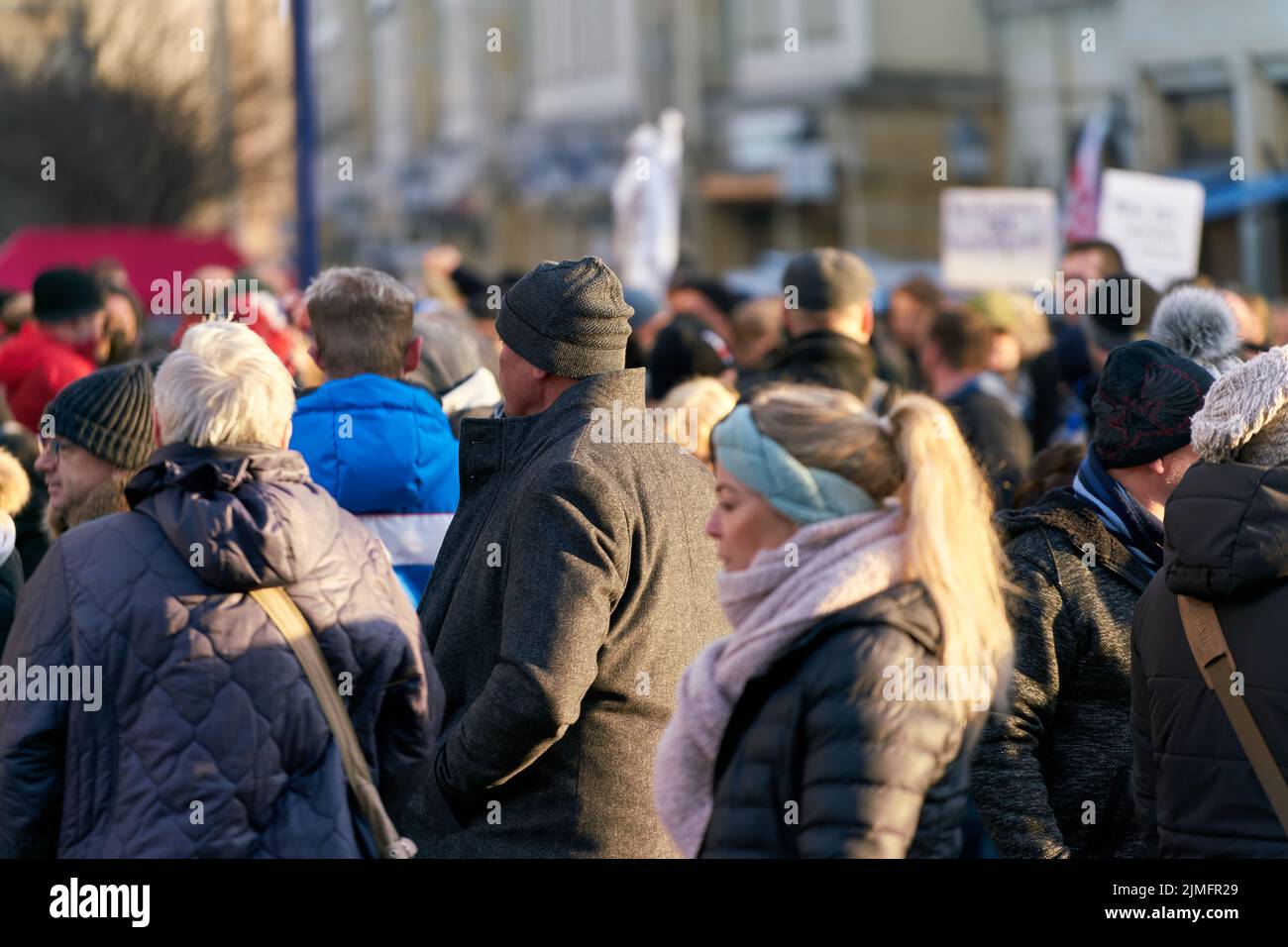 Demonstration of Corona deniers and vaccination opponents in Magdeburg in Germany Stock Photo