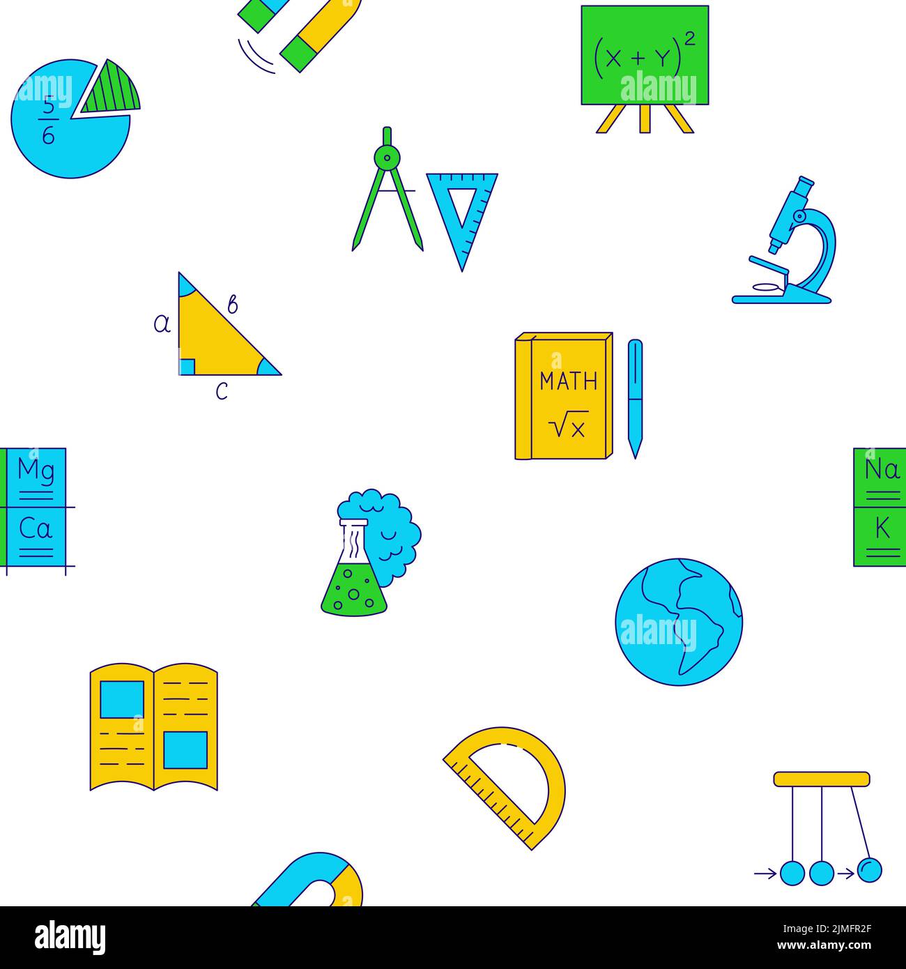 School seamless pattern in colored line style. Vector illustration. Stock Vector